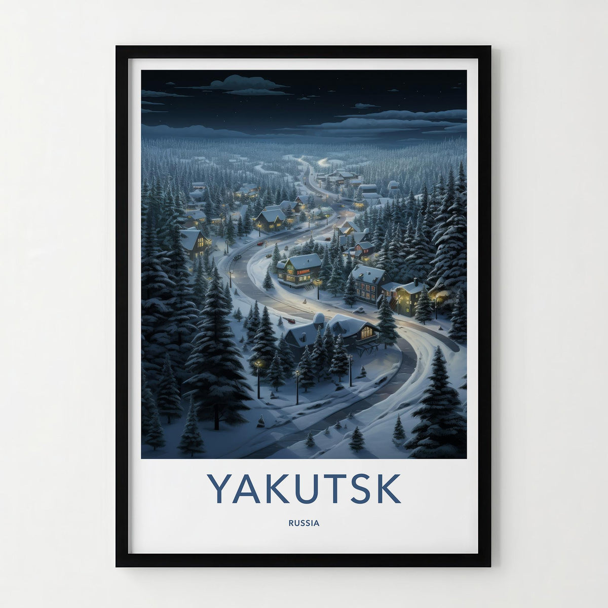 Yakutsk Poster - Cozy Cabin Wall Art Featuring Snowy Village & Winter