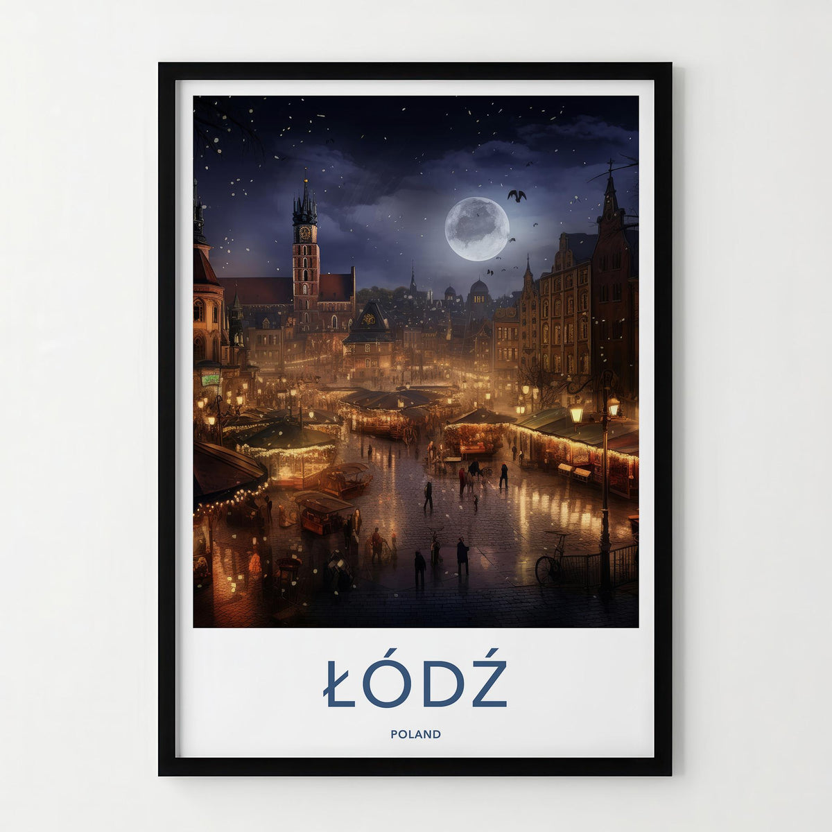 Łódź Poster - Moonlit Cityscape Print With Historic Market Square Art