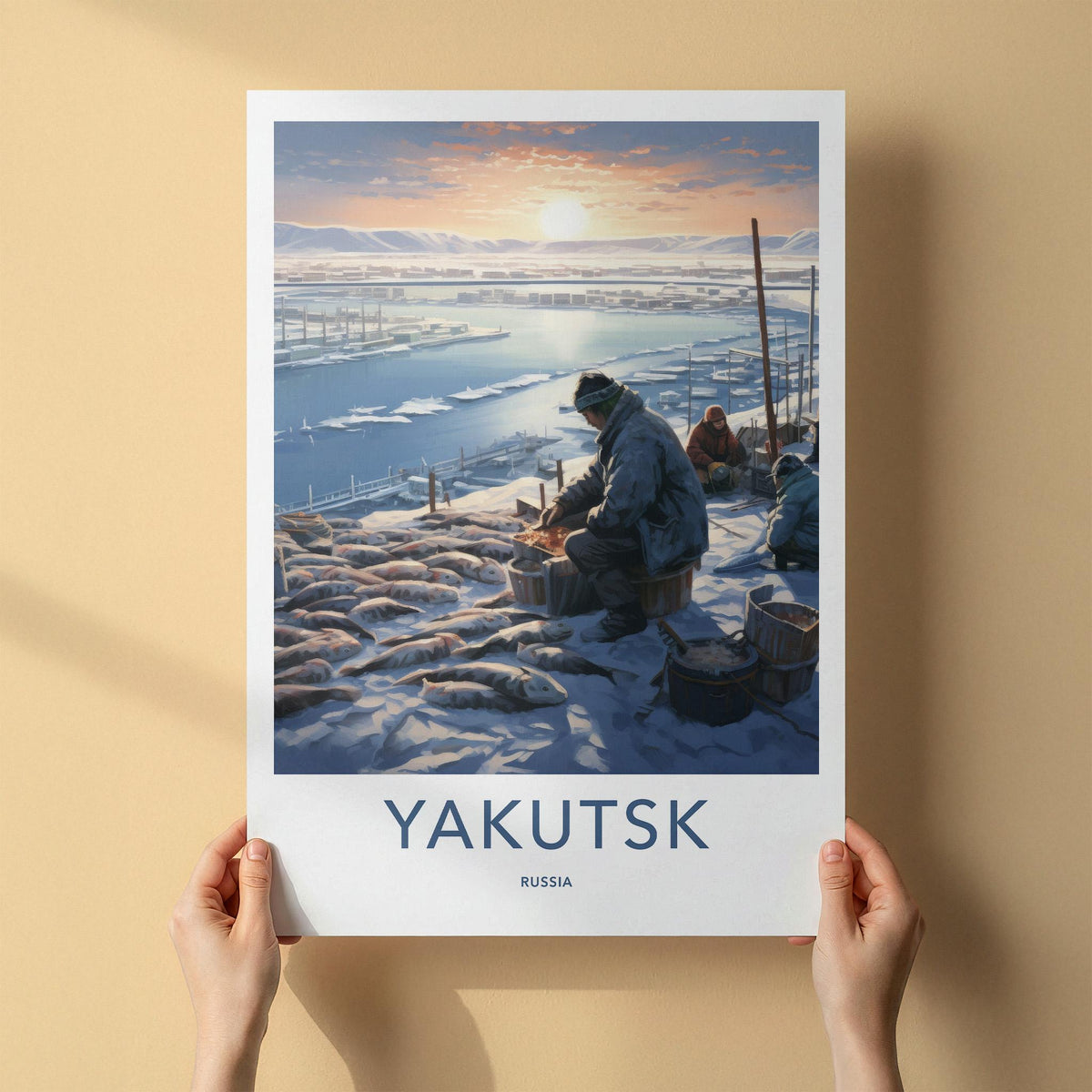 Yakutsk Poster - Siberian Fishing Village Winter Scene Decor