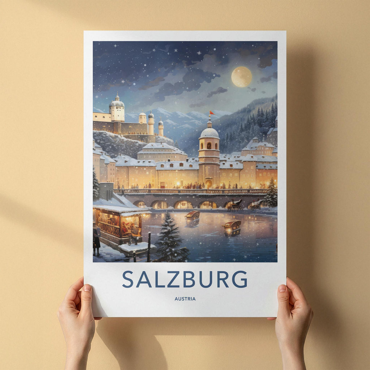 Salzburg Poster - Austria Wall Art With Snowy Landscape And Baroque