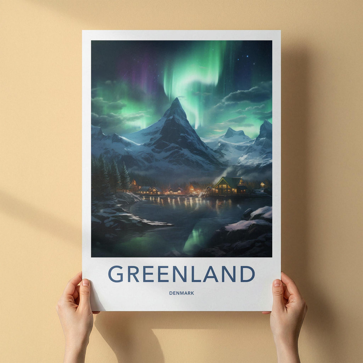 Greenland Northern Lights Poster - Arctic Wall Art With Mountain