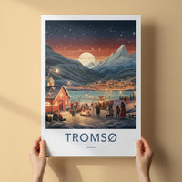 Tromsø Poster - Norway Wall Art With Northern Lights & Cozy Cabin
