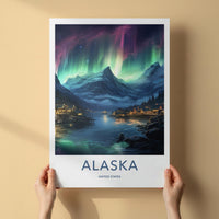 Alaska Poster - Northern Lights Art & Scenic Travel Wall Decor
