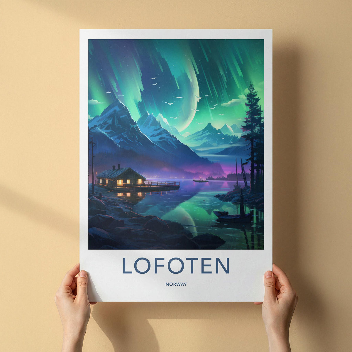 Lofoten Poster - Norway Wall Art Featuring Northern Lights Print