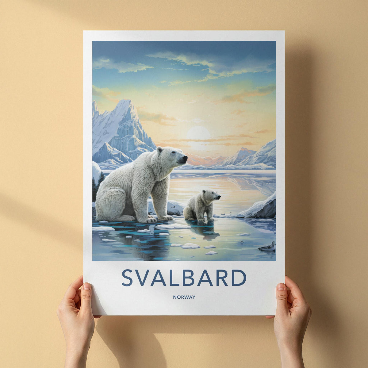 Svalbard Poster - Arctic Landscape Print With Polar Bear Illustration