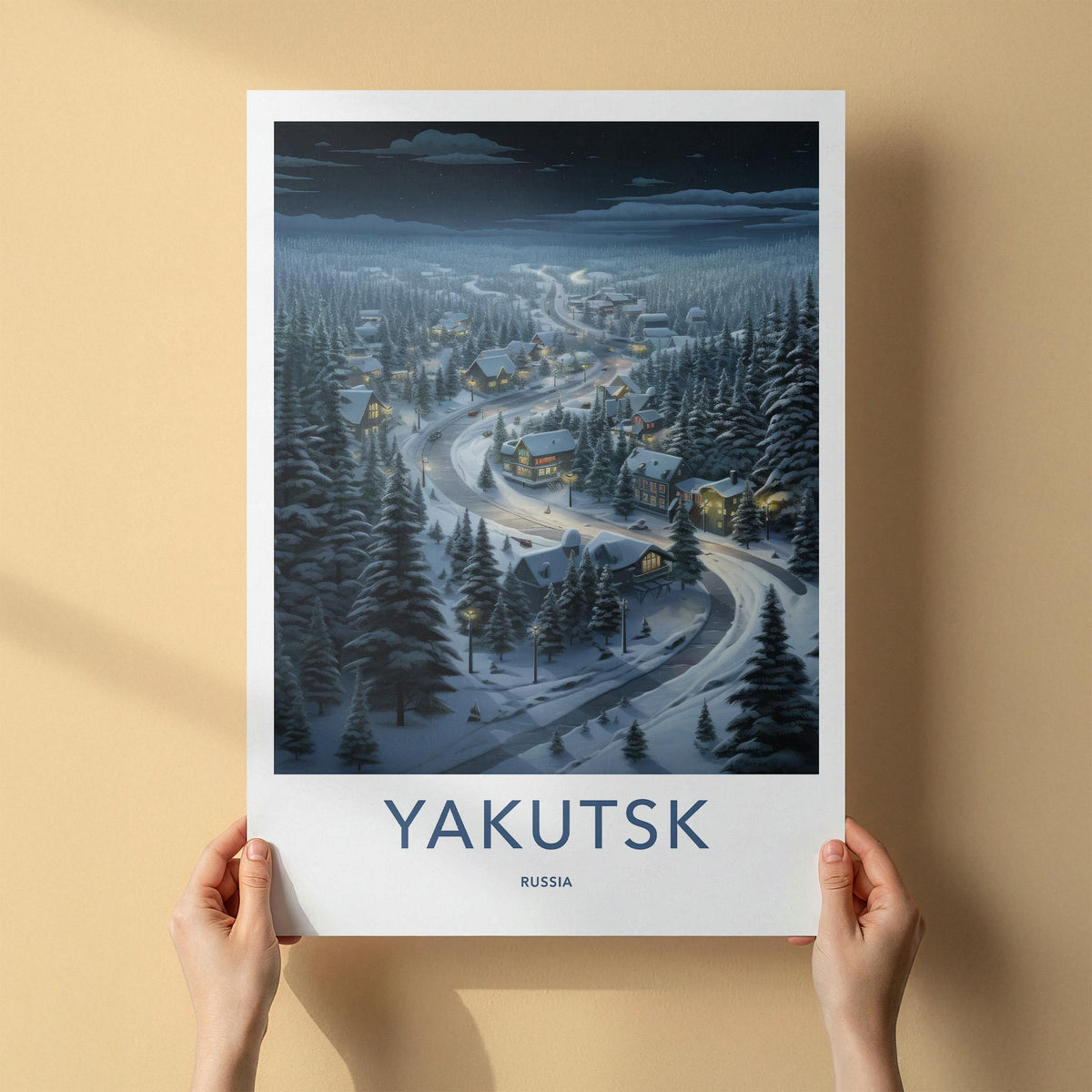 Yakutsk Poster - Cozy Cabin Wall Art Featuring Snowy Village & Winter