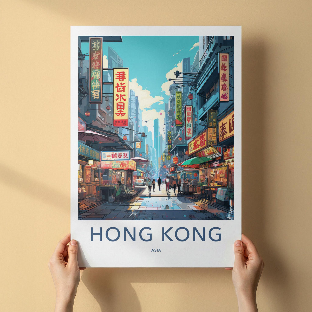 Sai Ying Pun Poster - Vibrant Neon Signs Art & Hong Kong Cityscape