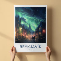 Reykjavik Poster - Iceland Wall Art With Northern Lights Print