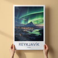 Reykjavik Poster - Iceland Wall Art With Northern Lights & Majestic