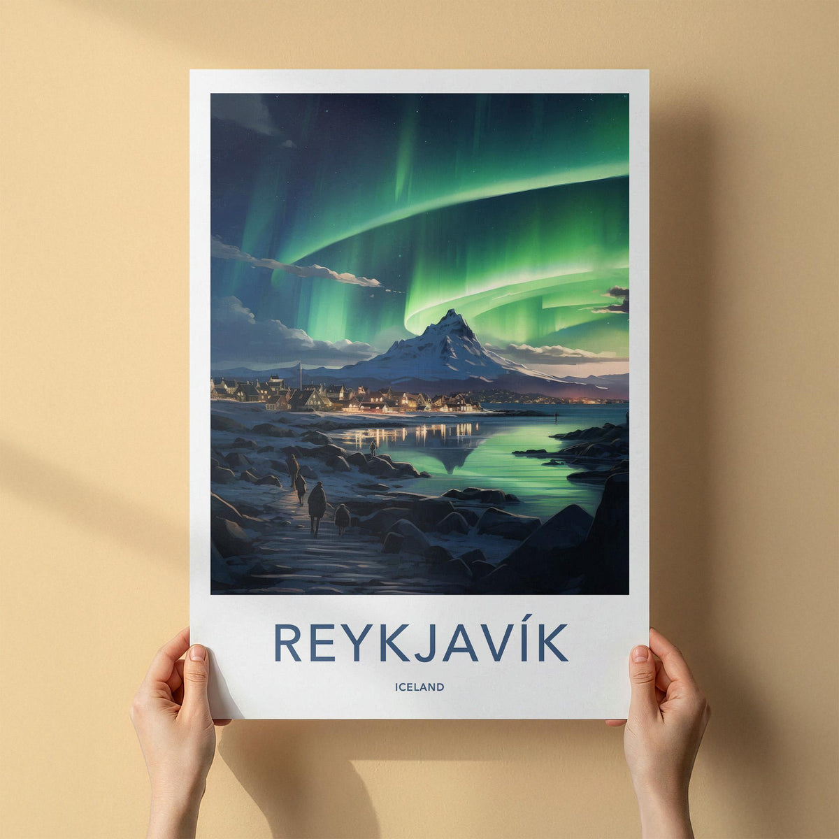 Reykjavik Poster - Iceland Wall Art With Northern Lights & Majestic