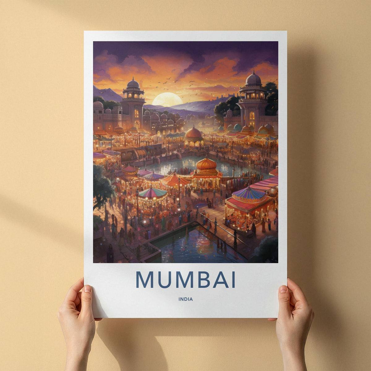 Mumbai Poster - Vibrant Market Scene & Historic Architecture Art Print
