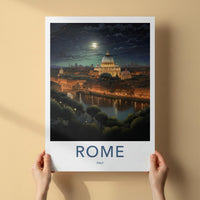 Rome Poster - Italy Wall Art Featuring St. Peter's Basilica Night