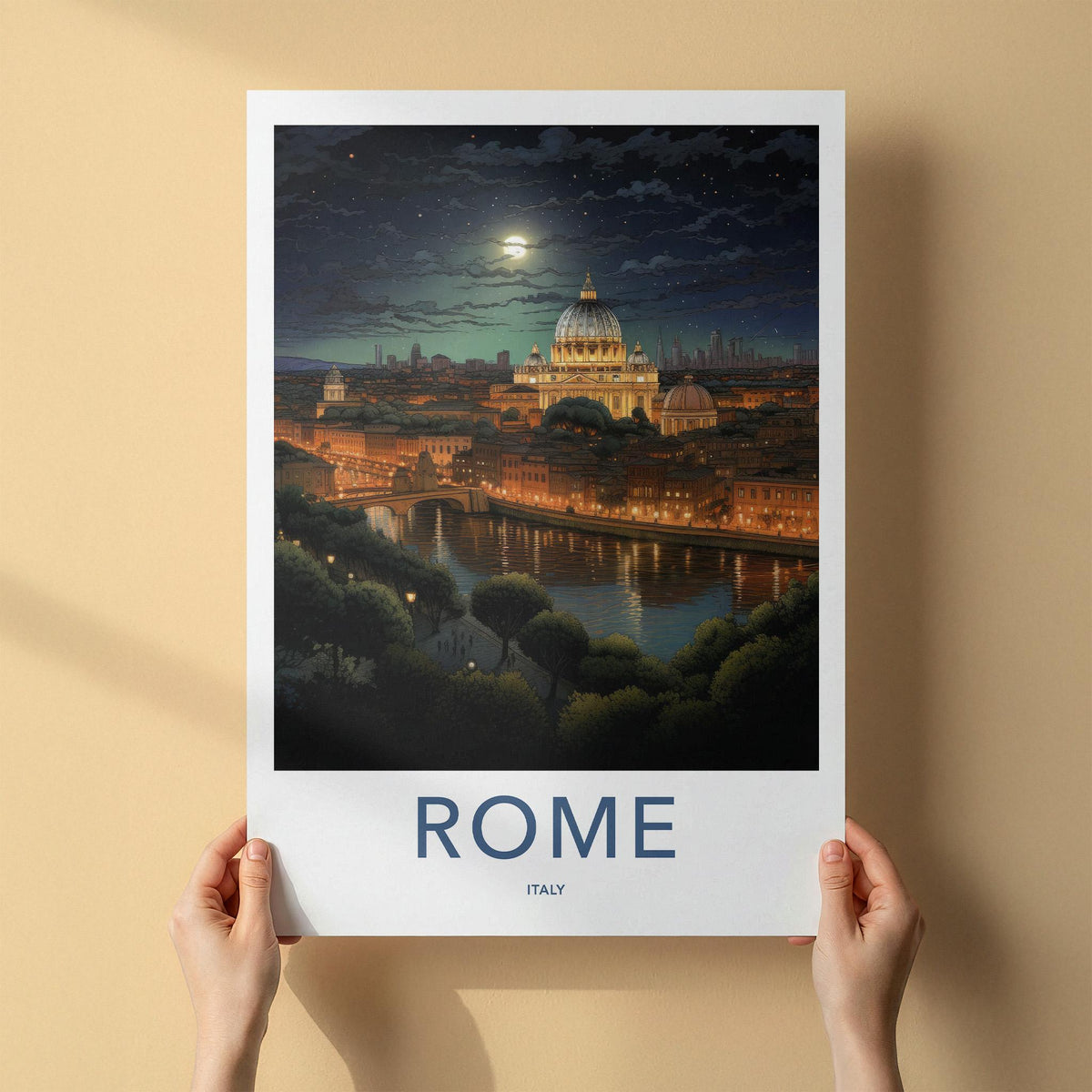 Rome Poster - Italy Wall Art Featuring St. Peter's Basilica Night