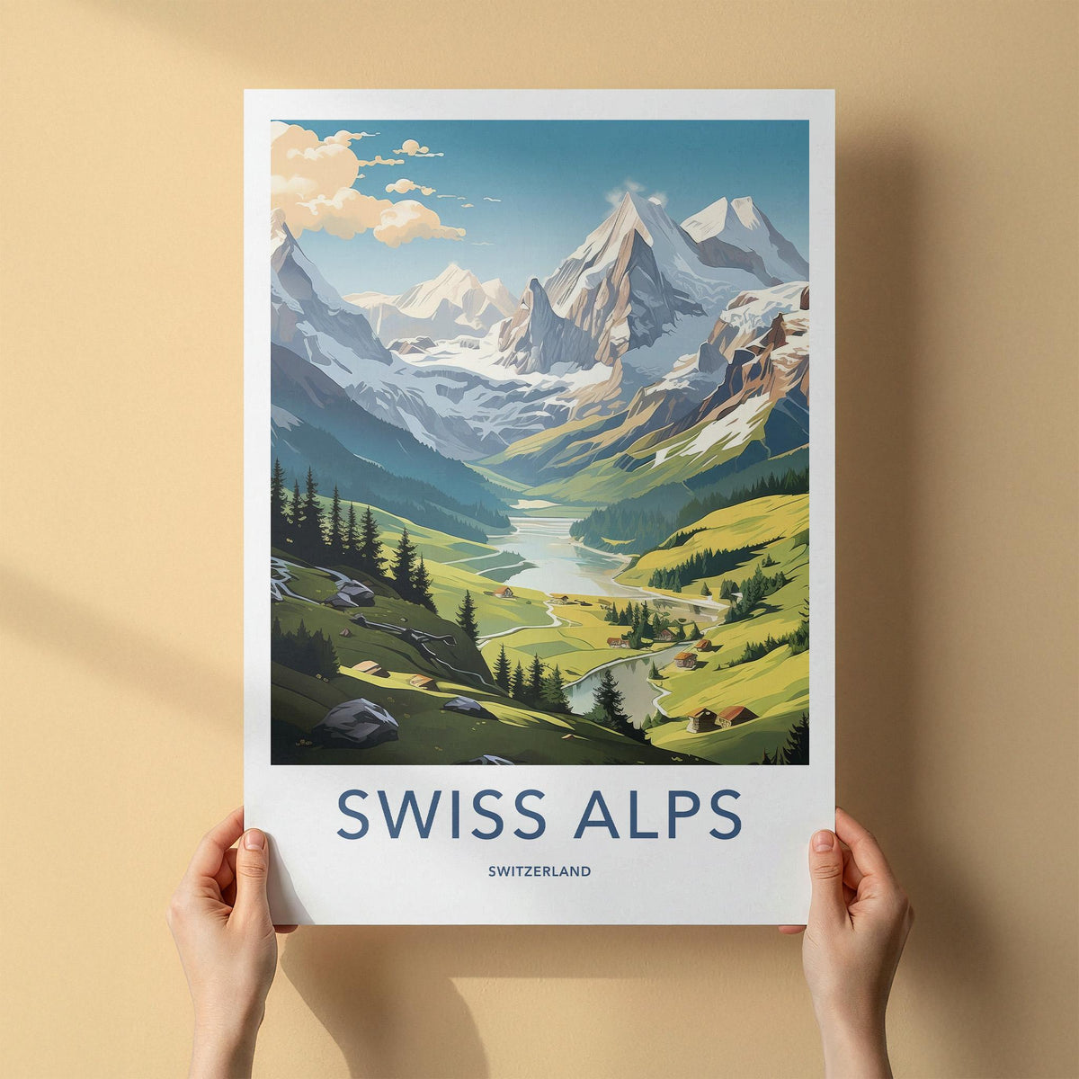Swiss Alps Poster - Scenic Mountain Print With Alpine Village Artwork