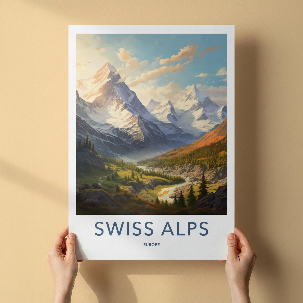 Swiss Alps Poster - Scenic Mountain Wall Art With Alpine Village