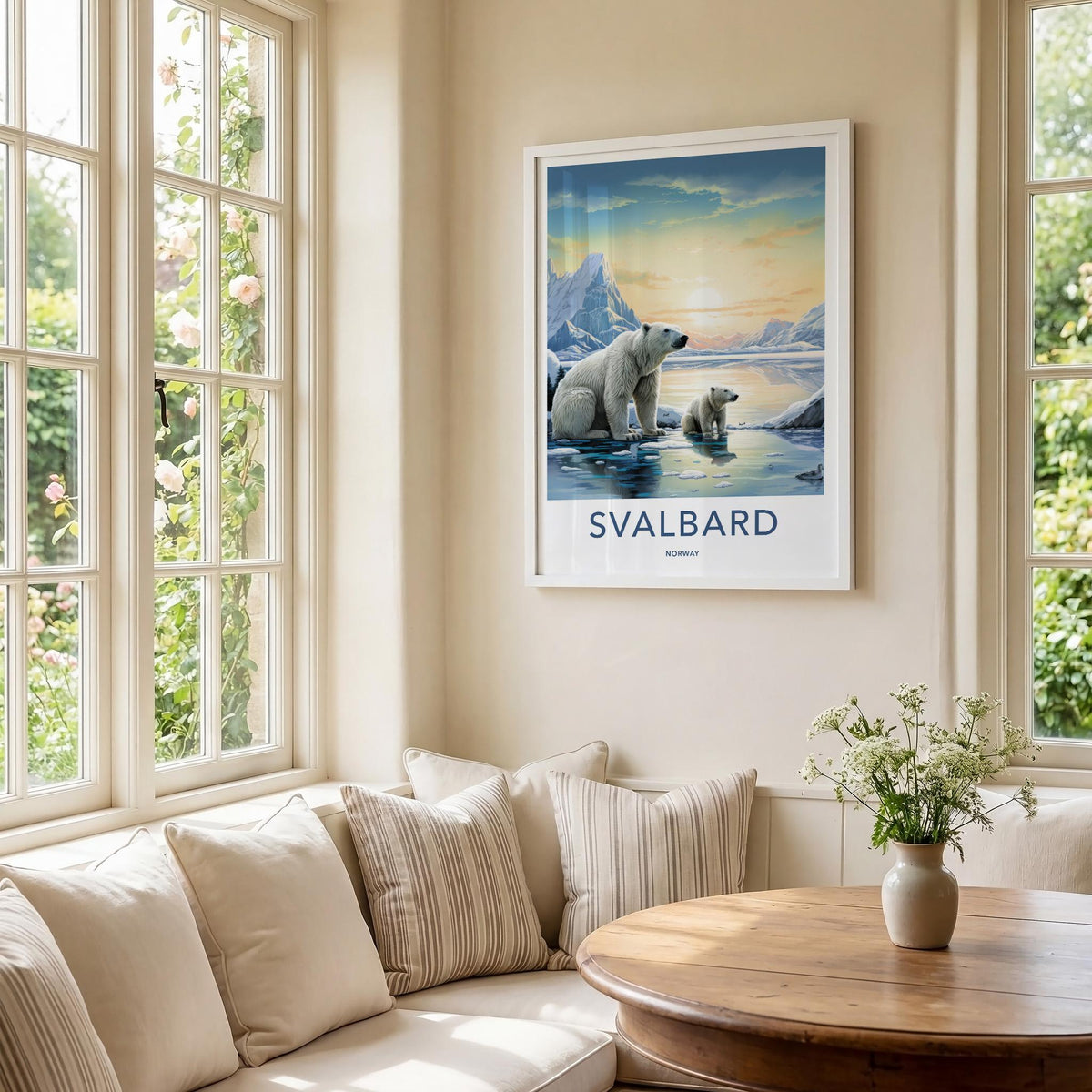 Svalbard Poster - Arctic Landscape Print With Polar Bear Illustration