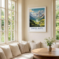 Swiss Alps Poster - Scenic Mountain Print With Alpine Village Artwork