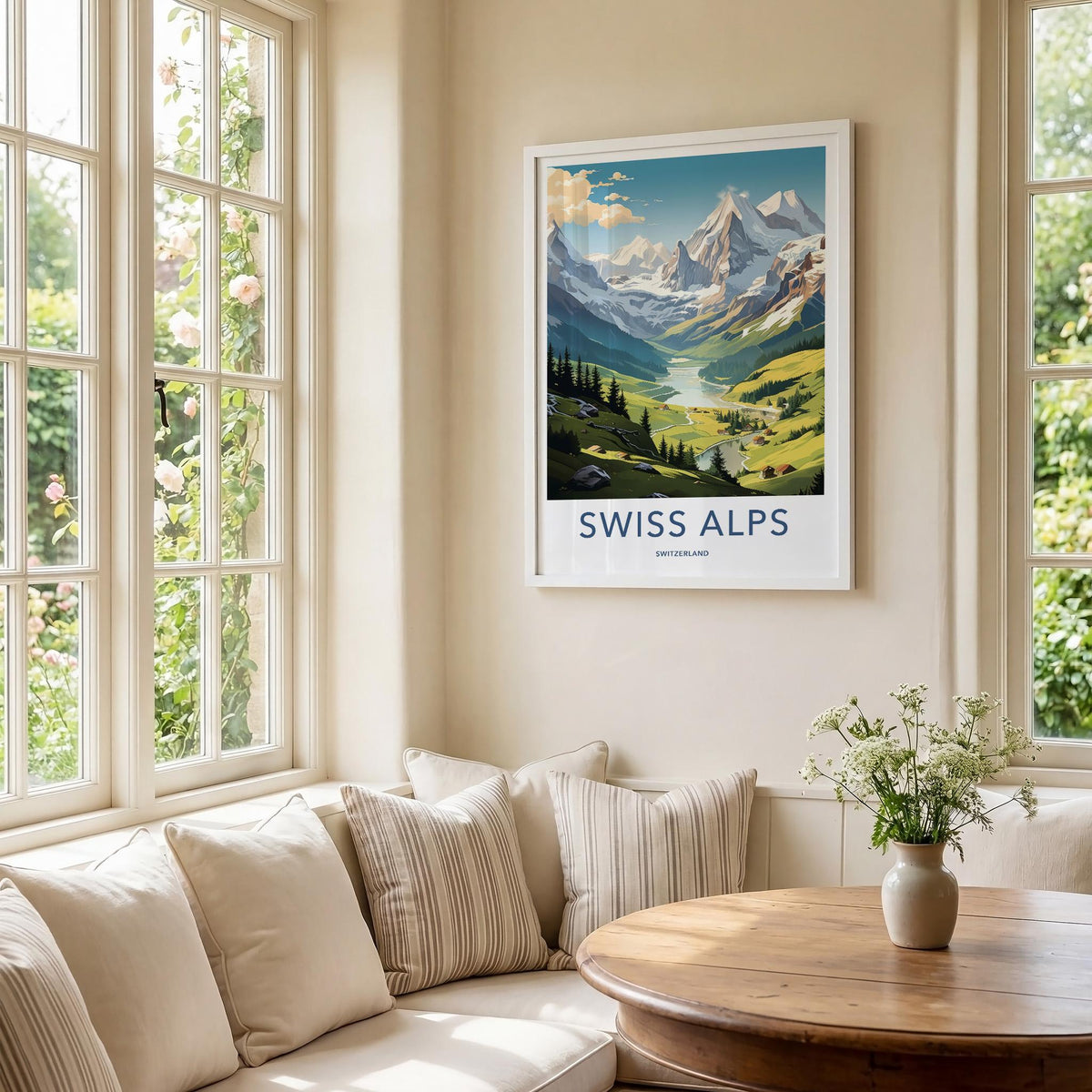 Swiss Alps Poster - Scenic Mountain Print With Alpine Village Artwork
