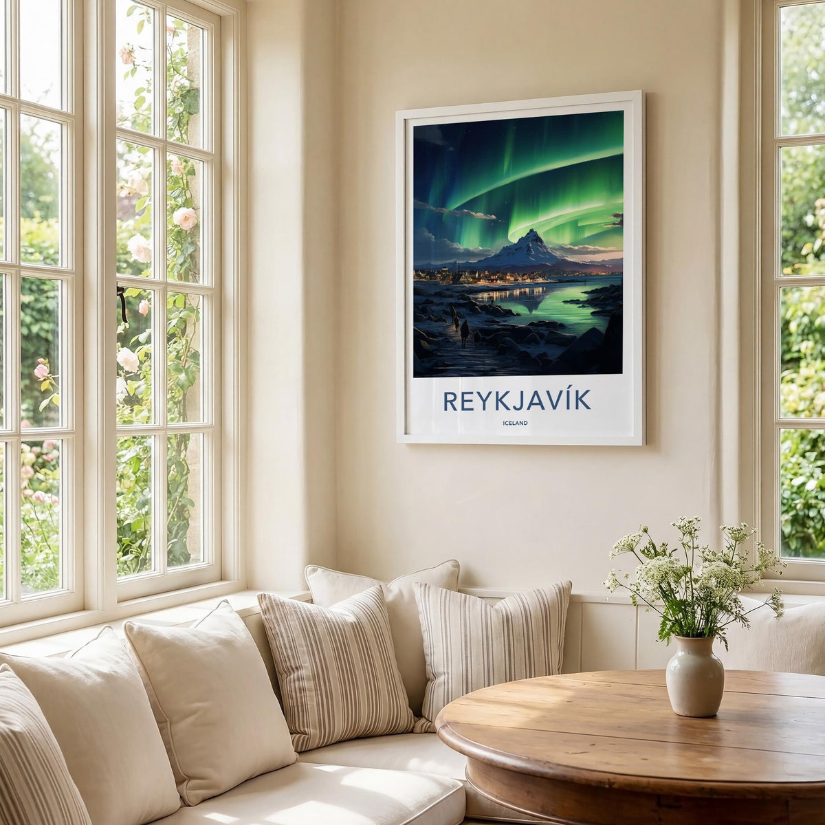 Reykjavik Poster - Iceland Wall Art With Northern Lights & Majestic