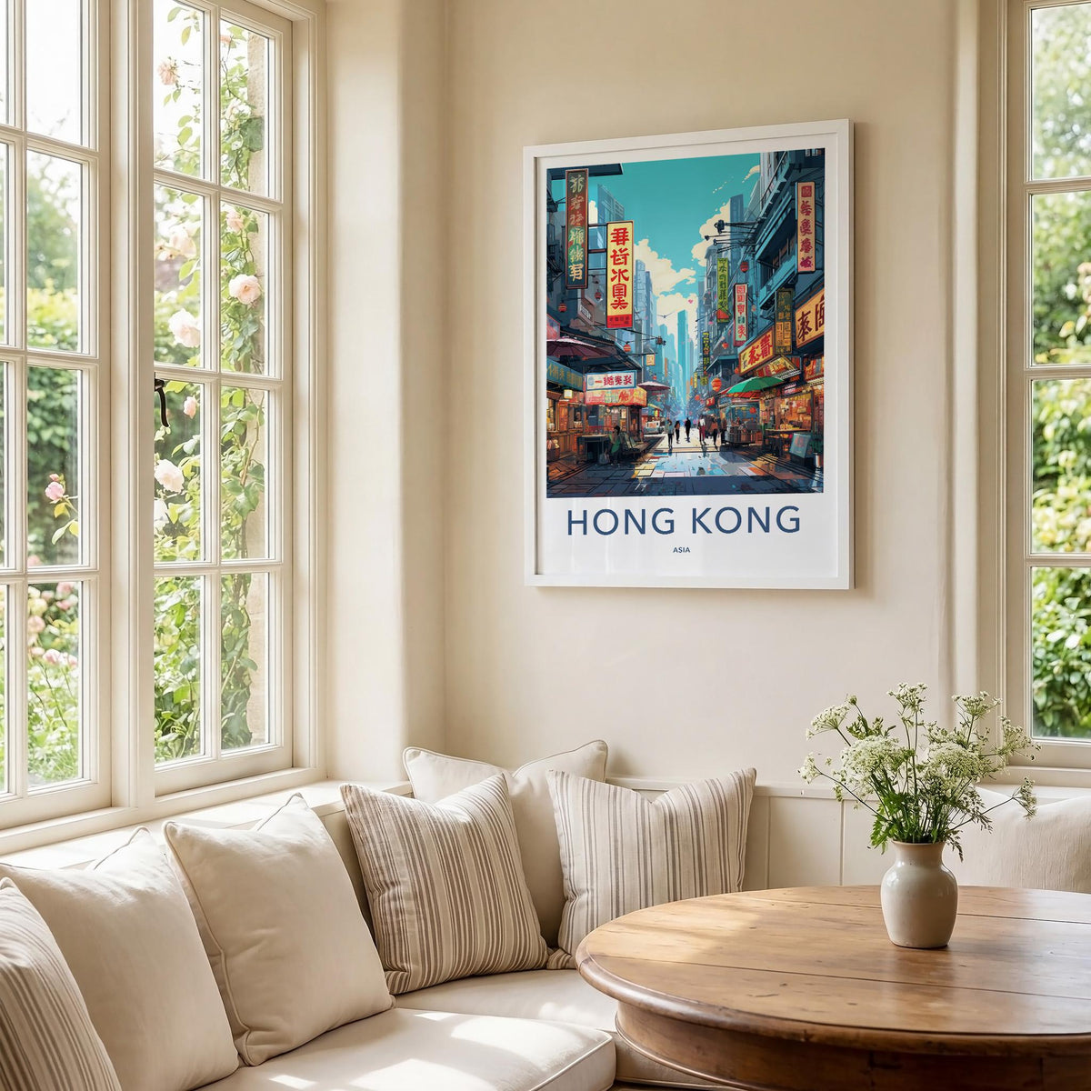 Sai Ying Pun Poster - Vibrant Neon Signs Art & Hong Kong Cityscape