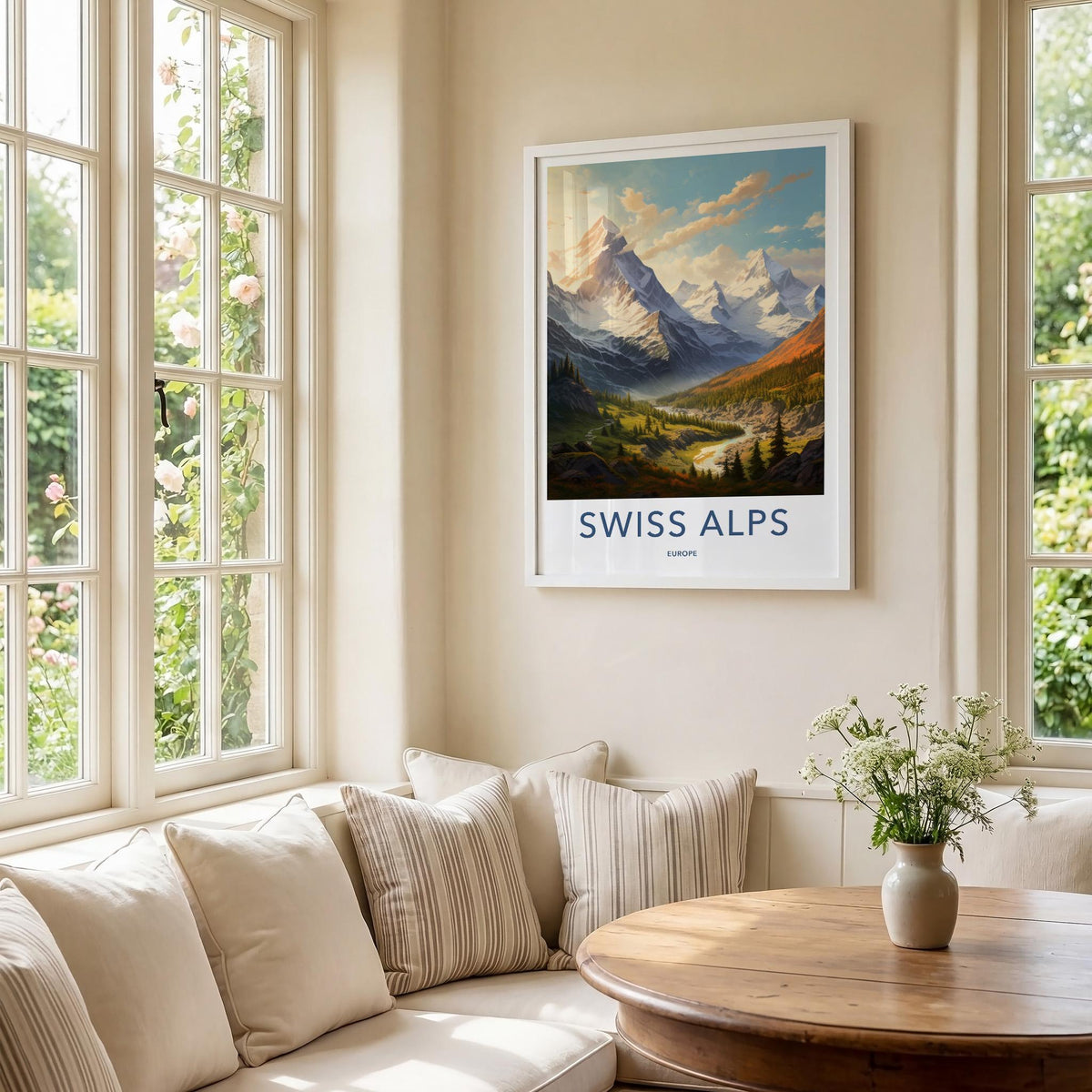 Swiss Alps Poster - Scenic Mountain Wall Art With Alpine Village