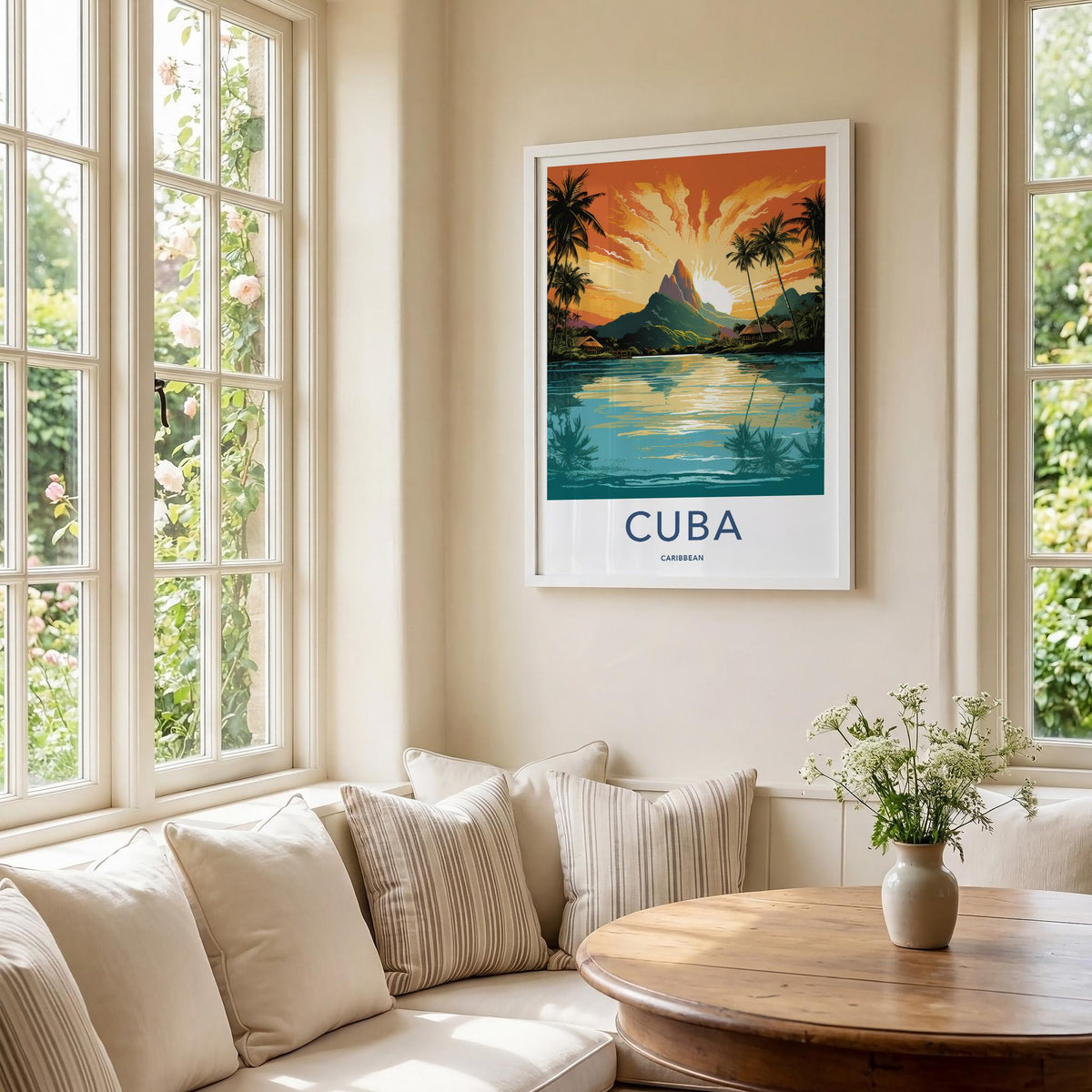 Cuba Wall Art - Vintage Cuba Print with Tropical Sunset Landscape