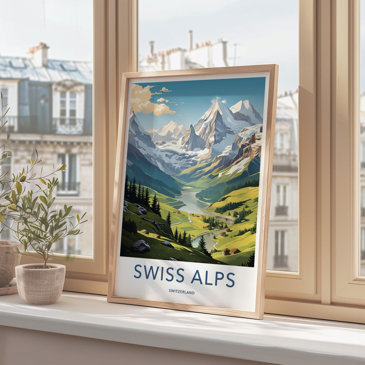 Swiss Alps Poster - Scenic Mountain Print With Alpine Village Artwork