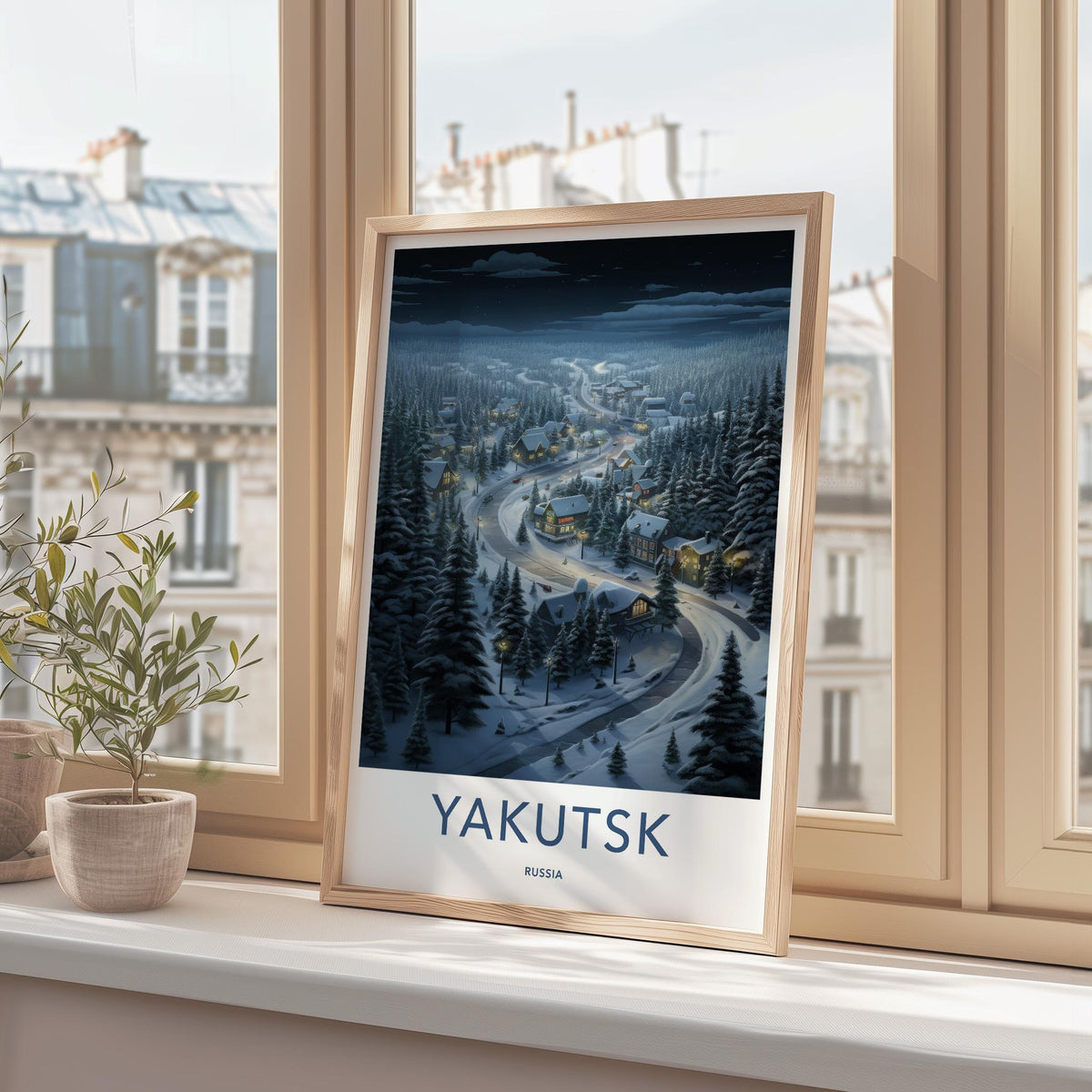 Yakutsk Poster - Cozy Cabin Wall Art Featuring Snowy Village & Winter