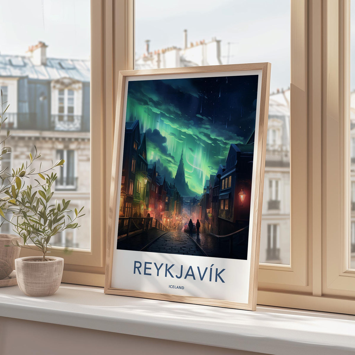 Reykjavik Poster - Iceland Wall Art With Northern Lights Print