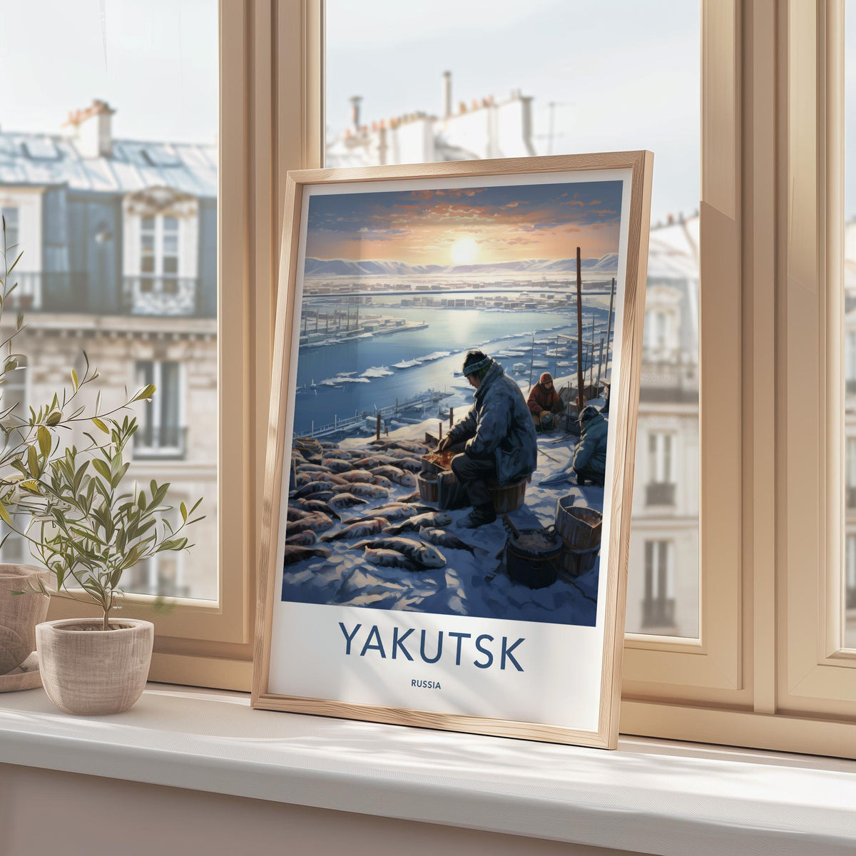 Yakutsk Poster - Siberian Fishing Village Winter Scene Decor