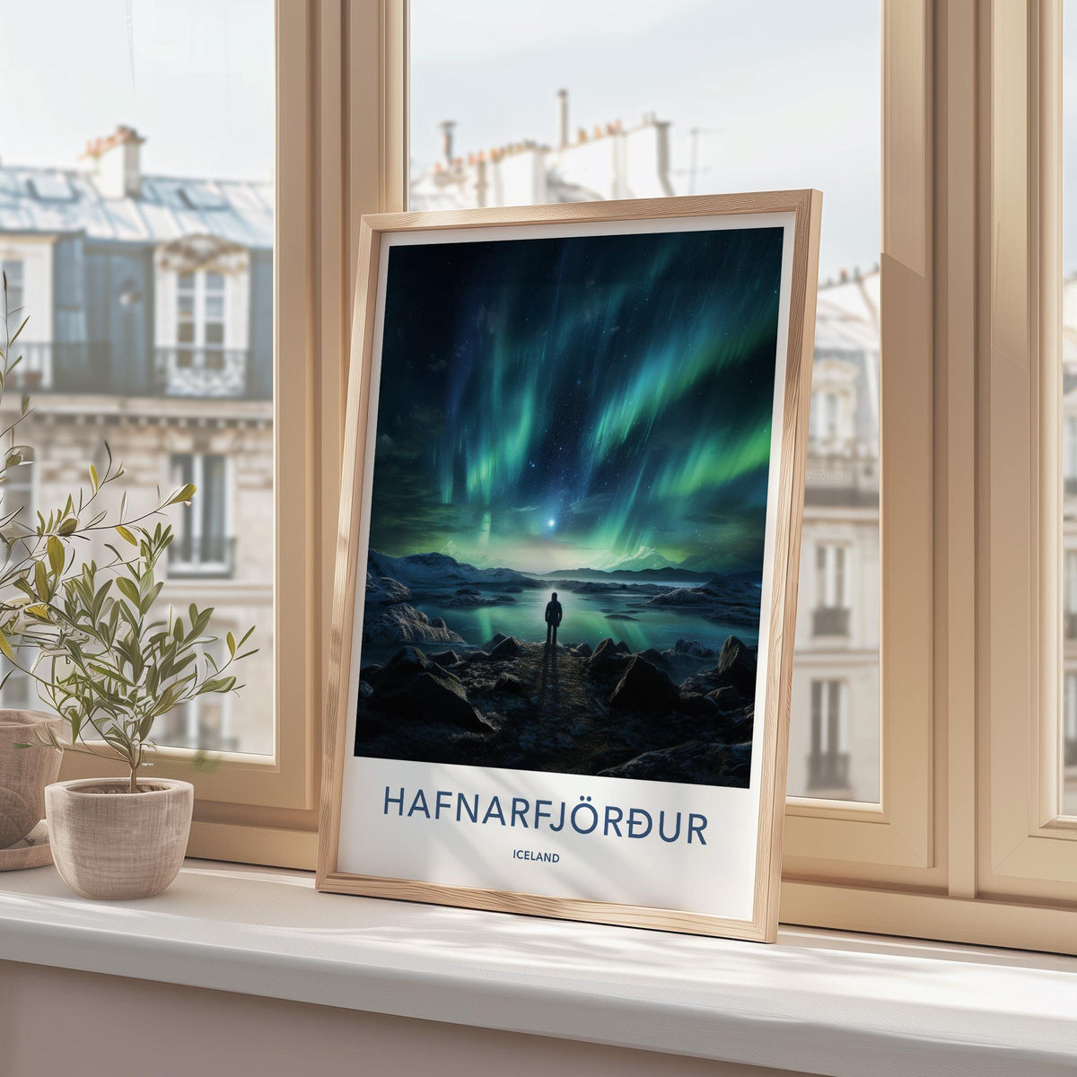 Iceland Wall Art - Hafnarfjörður Poster Featuring Northern Lights