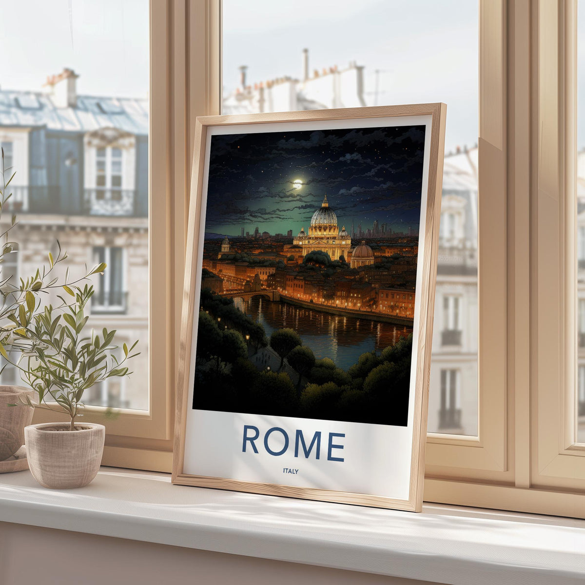 Rome Poster - Italy Wall Art Featuring St. Peter's Basilica Night