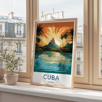 Cuba Wall Art - Vintage Cuba Print with Tropical Sunset Landscape