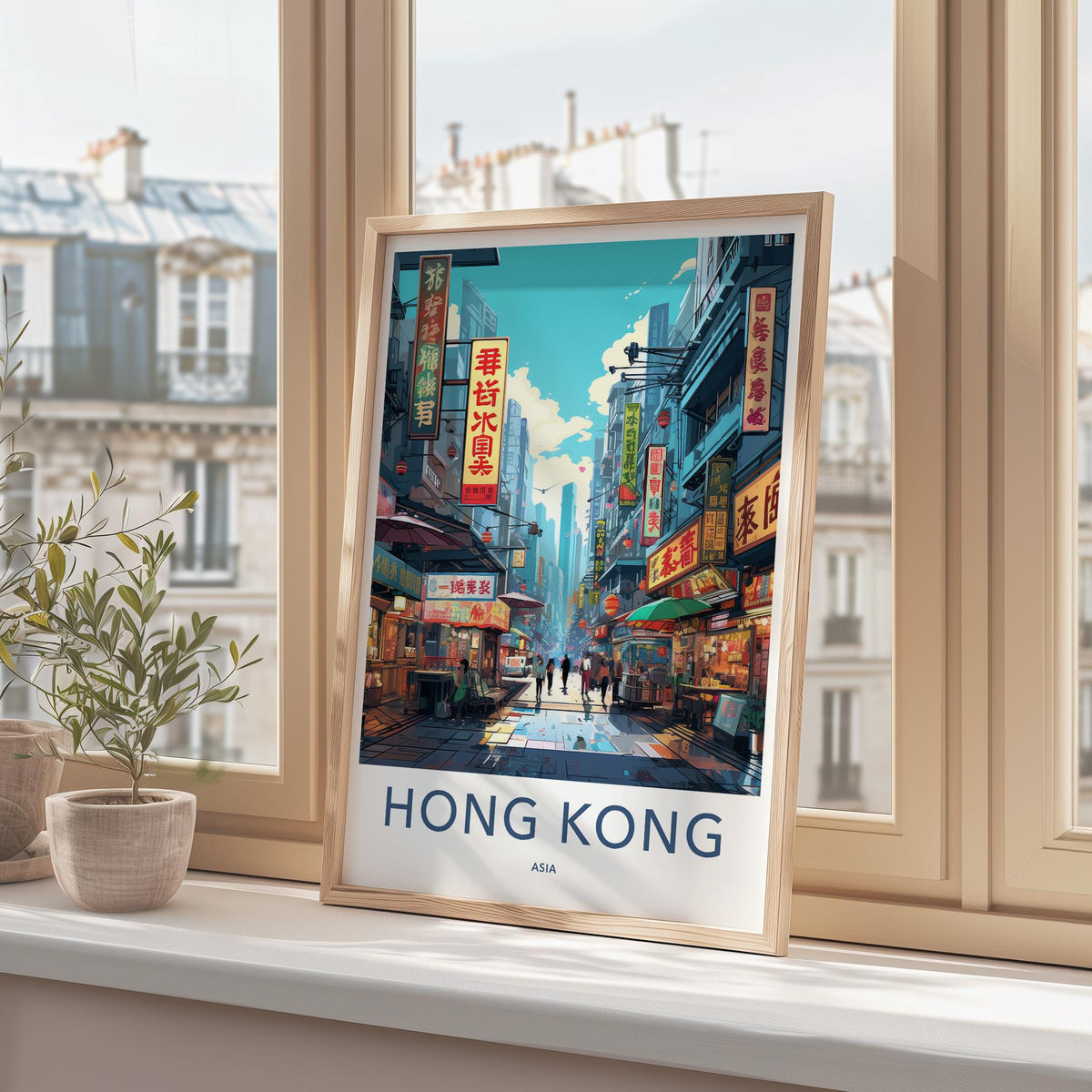 Sai Ying Pun Poster - Vibrant Neon Signs Art & Hong Kong Cityscape