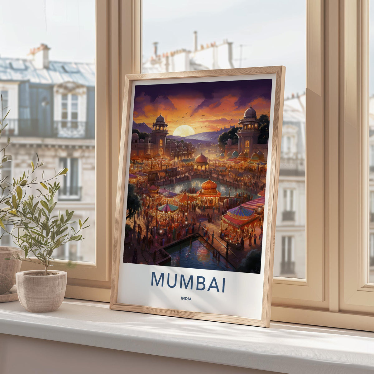 Mumbai Poster - Vibrant Market Scene & Historic Architecture Art Print
