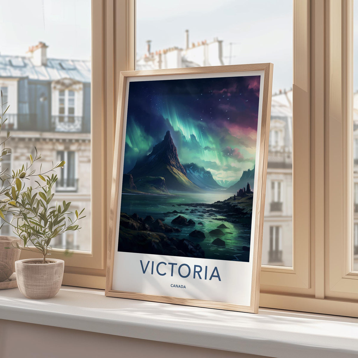 Victoria Canada Poster - Aurora Borealis Print With Mountain