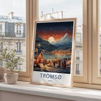 Tromsø Poster - Norway Wall Art With Northern Lights & Cozy Cabin
