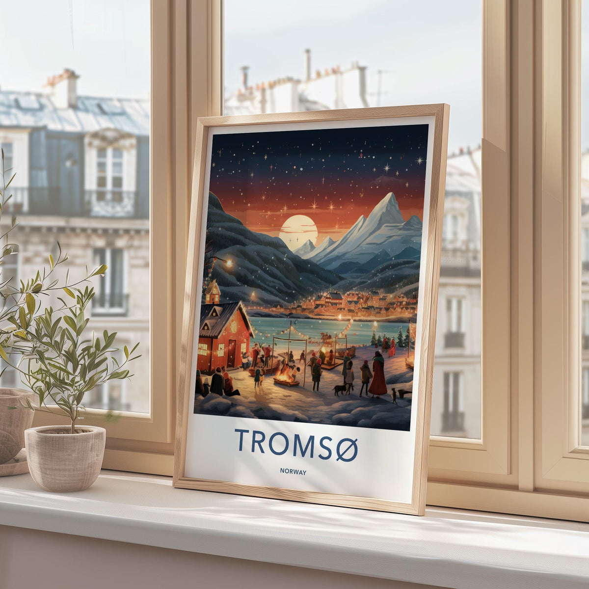 Tromsø Poster - Norway Wall Art With Northern Lights & Cozy Cabin