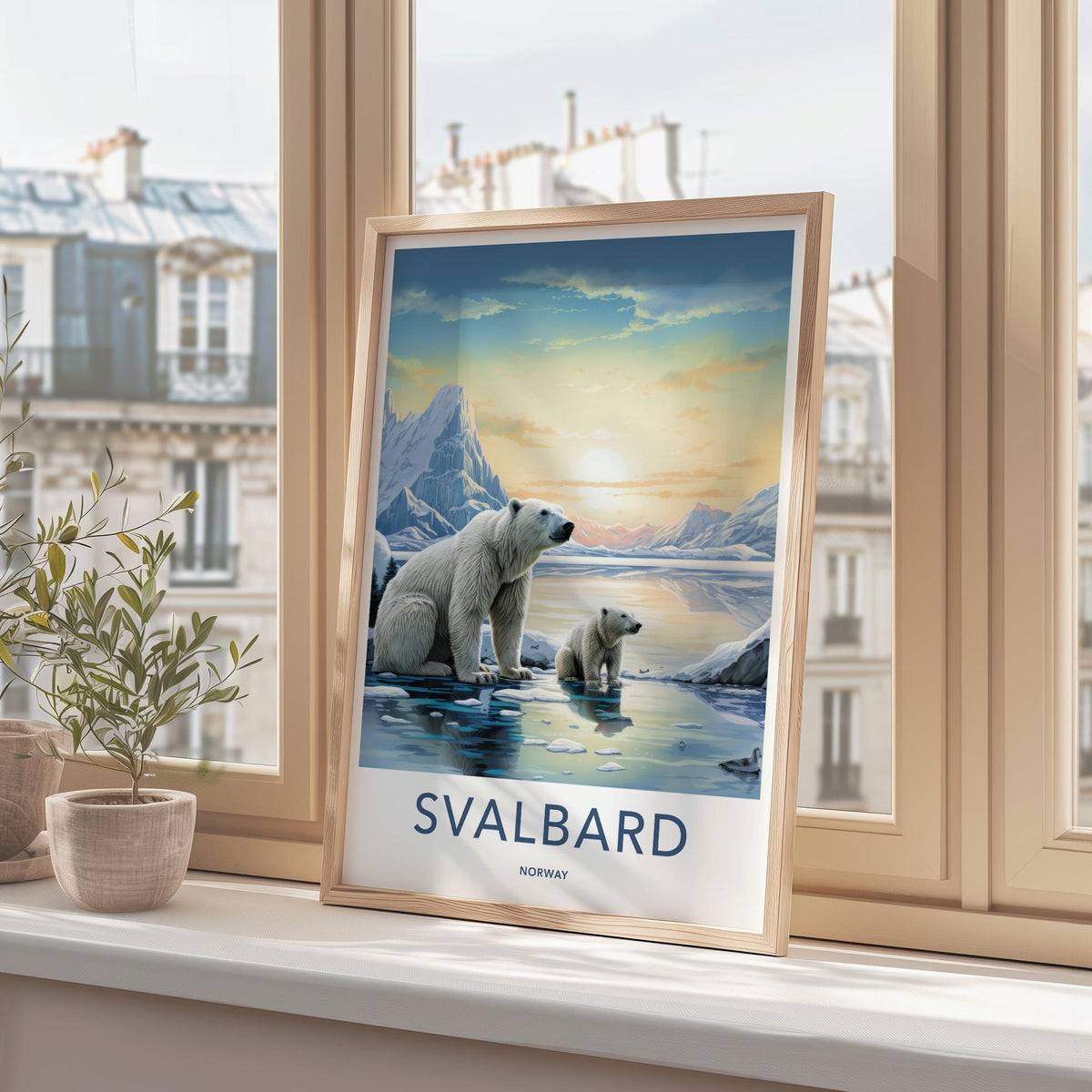 Svalbard Poster - Arctic Landscape Print With Polar Bear Illustration