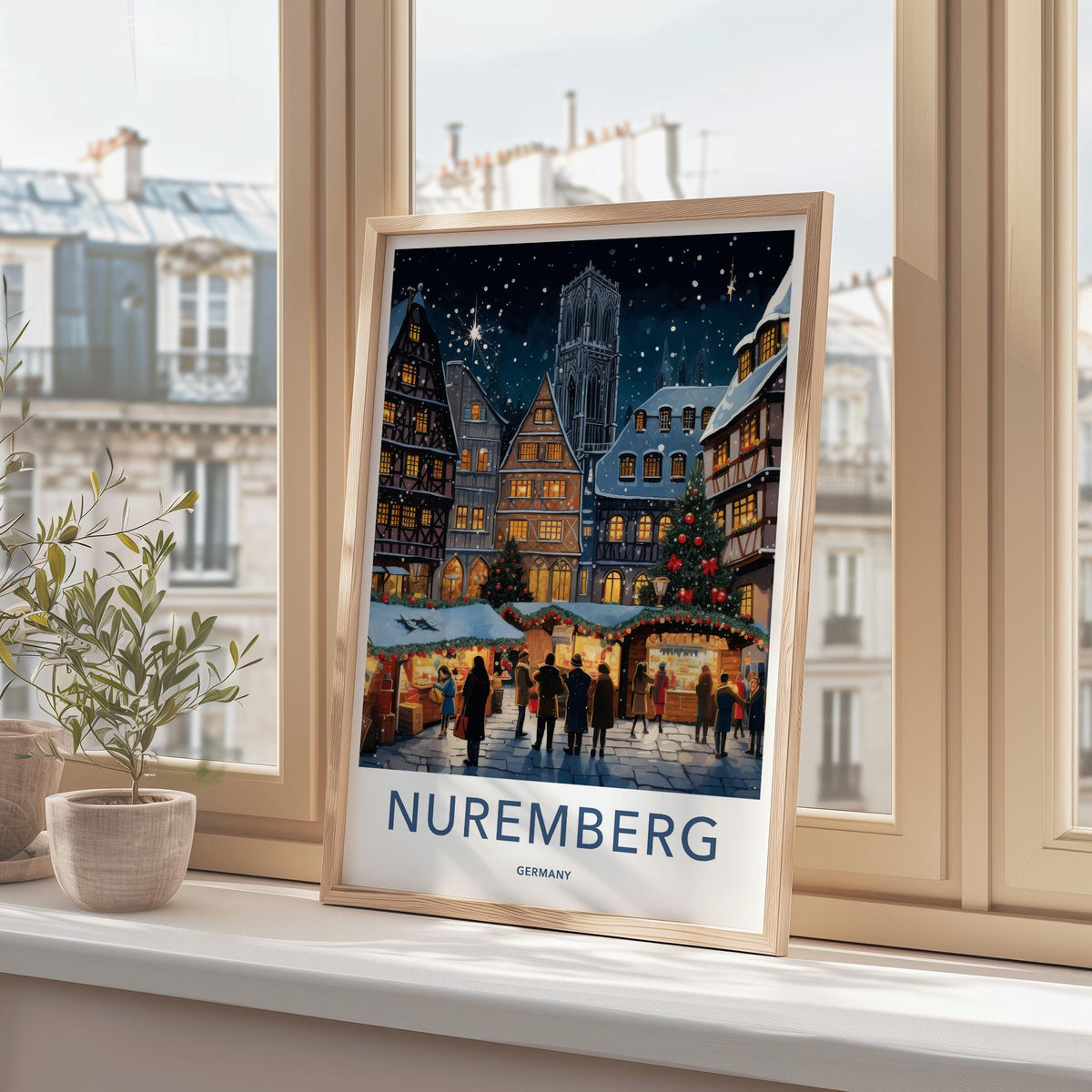 Nuremberg Poster - Festive Holiday Christmas Market Art With Timber