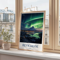 Reykjavik Poster - Iceland Wall Art With Northern Lights & Majestic