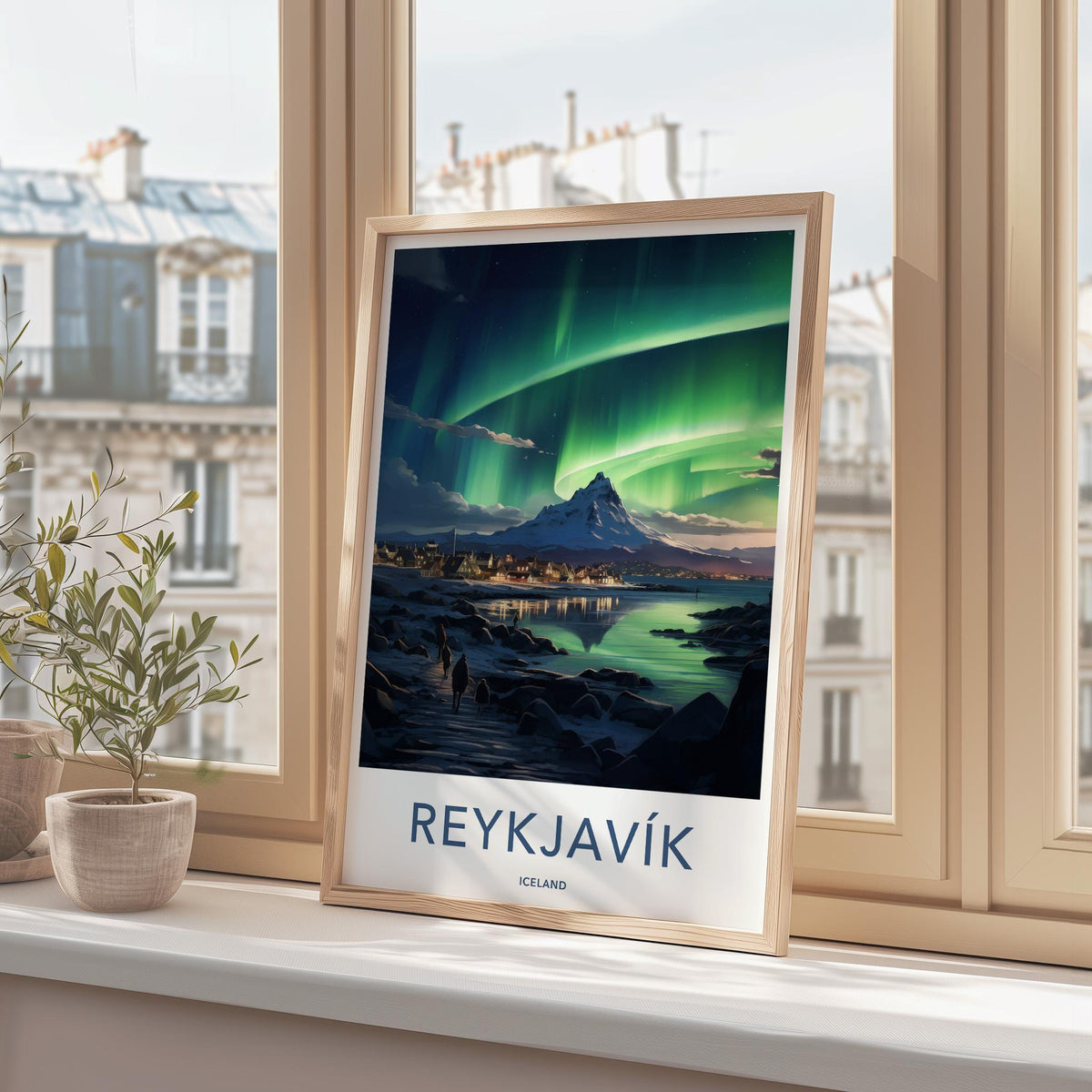 Reykjavik Poster - Iceland Wall Art With Northern Lights & Majestic