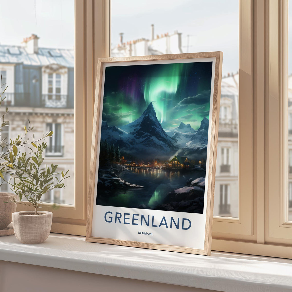 Greenland Northern Lights Poster - Arctic Wall Art With Mountain