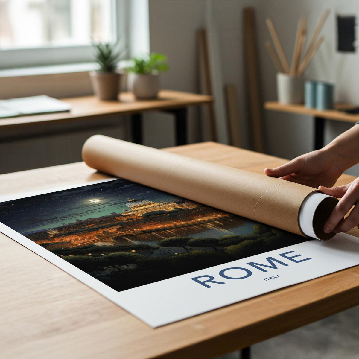 Rome Poster - Italy Wall Art Featuring St. Peter's Basilica Night