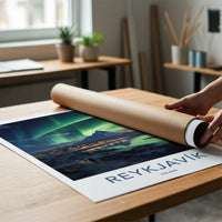 Reykjavik Poster - Iceland Wall Art With Northern Lights & Majestic