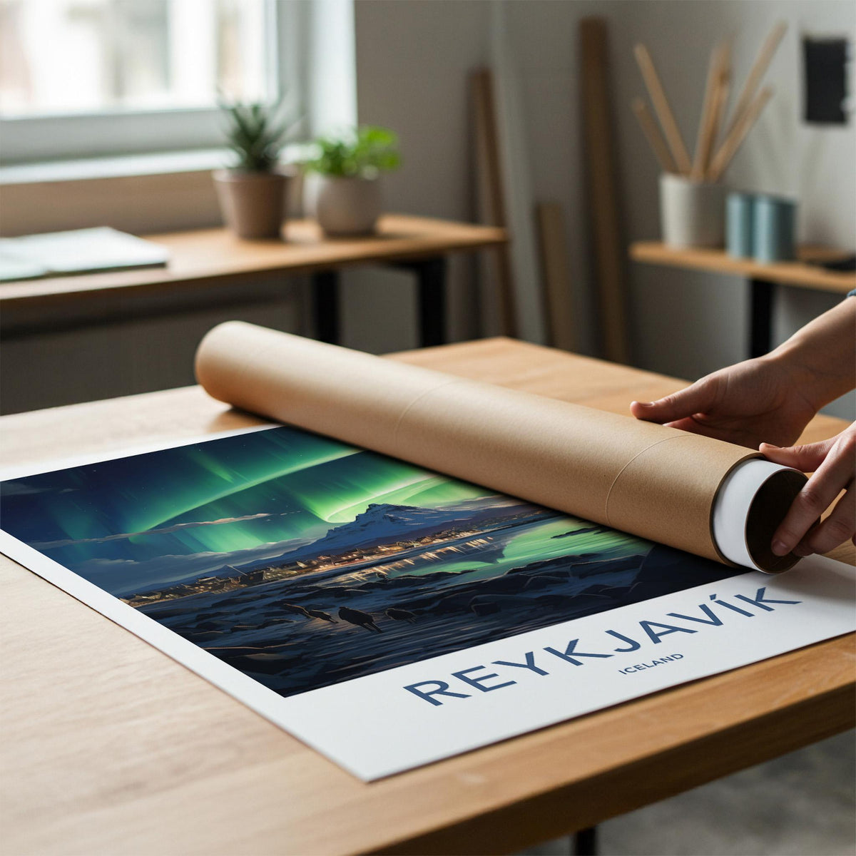 Reykjavik Poster - Iceland Wall Art With Northern Lights & Majestic