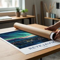 Reykjavik Poster - Iceland Wall Art With Aurora Borealis & Charming