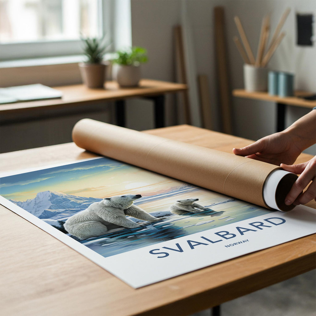 Svalbard Poster - Arctic Landscape Print With Polar Bear Illustration
