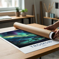 Tromsø Poster - Northern Lights Print with Reindeer & Mountain