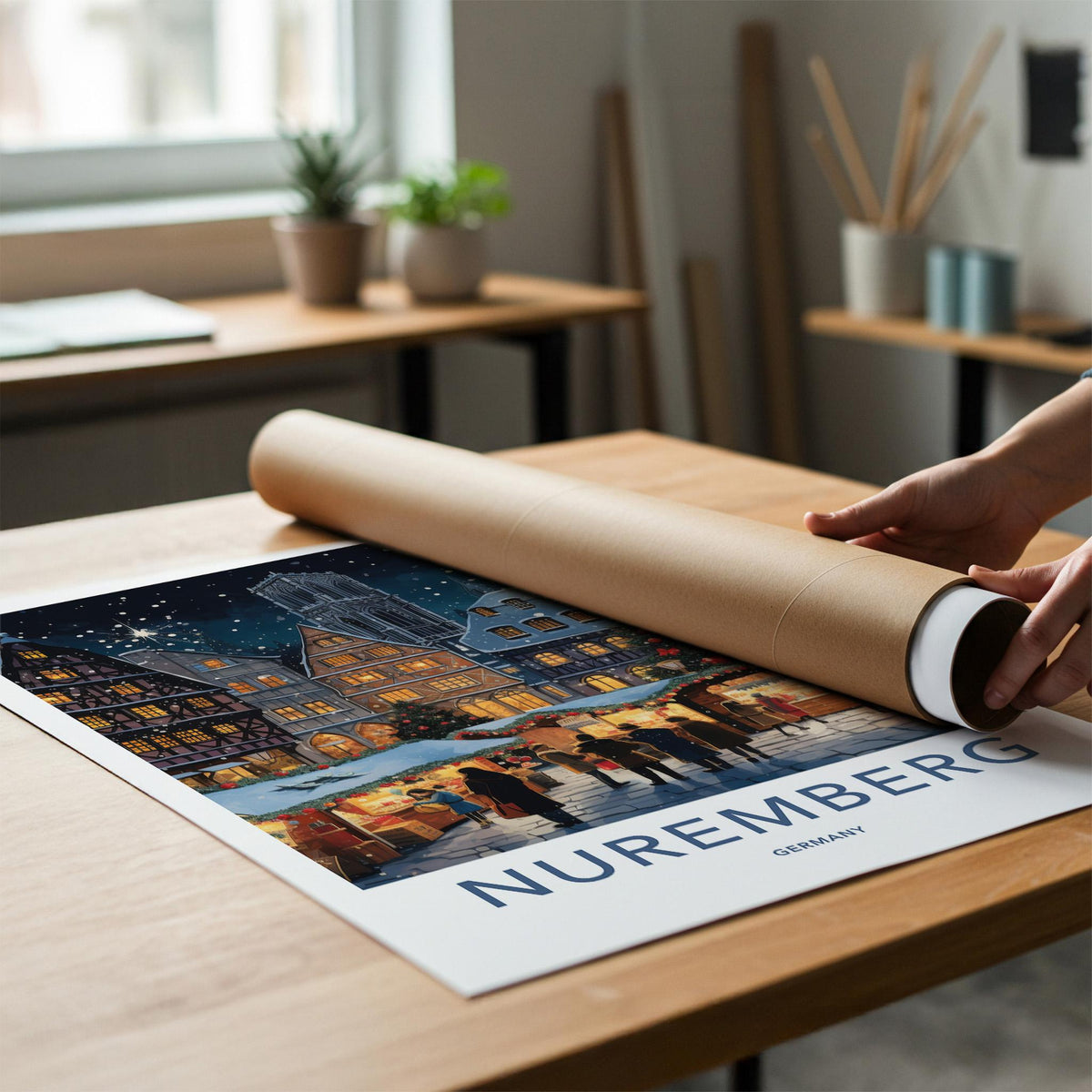 Nuremberg Poster - Festive Holiday Christmas Market Art With Timber